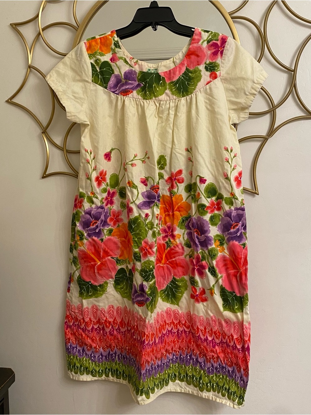 Vtg 60s Hawaii UI MAIKAI Hawaiian Floral Cotton Polynesian Party Caftan DRESS